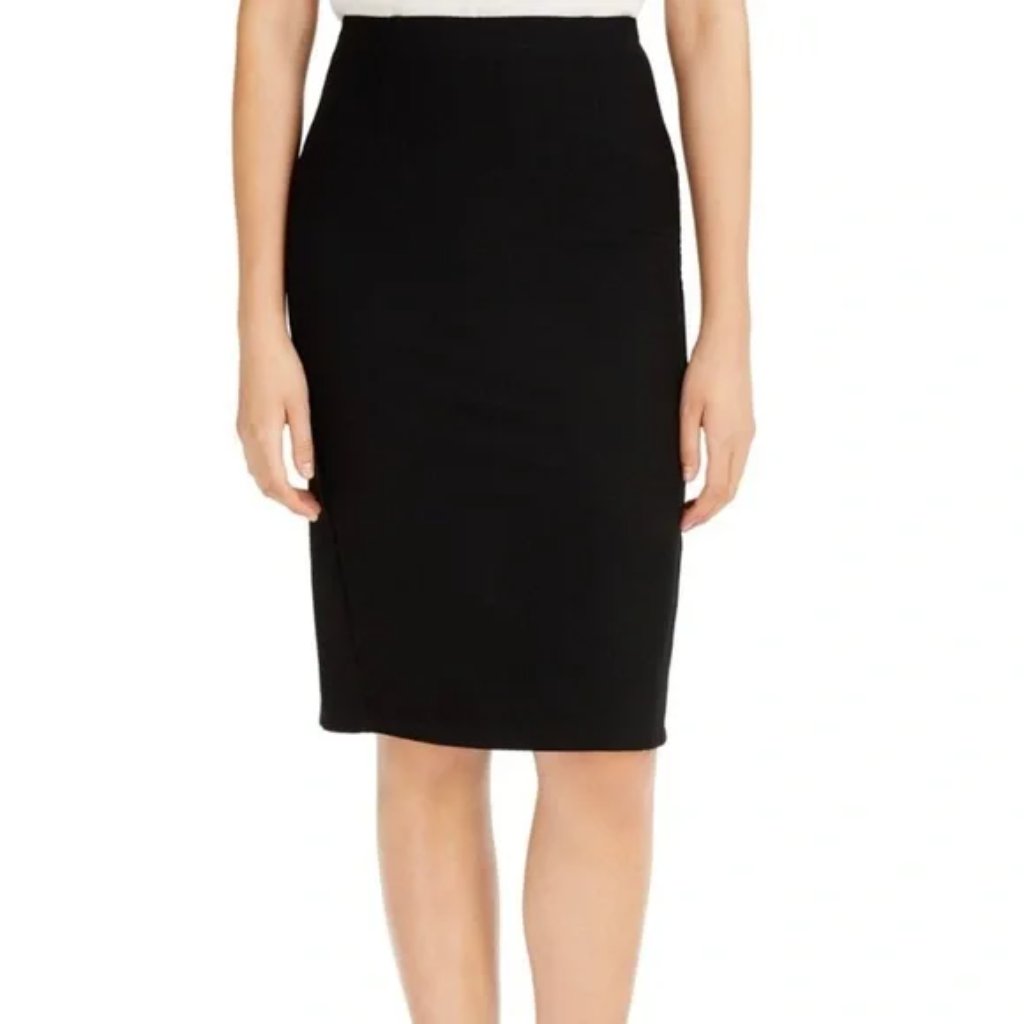 Eileen Fisher Black Knit Midi Skirt M Washable Stretch